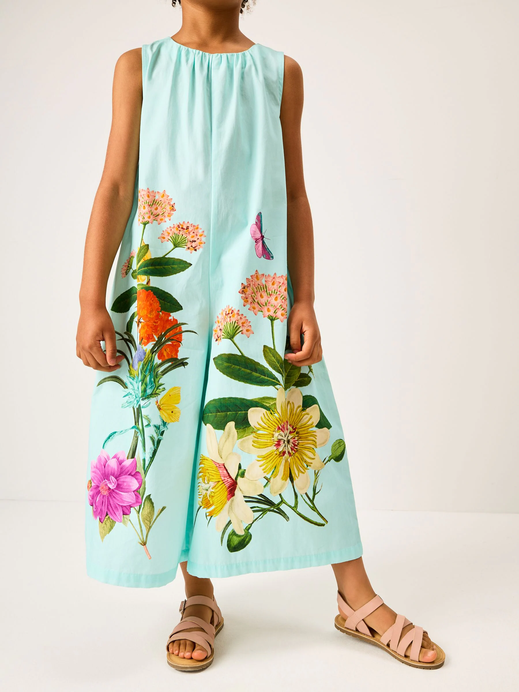 Zwart bloemenprint - Kew Collection jumpsuit van 100% katoen met wijde pijpen (3-16jaar)