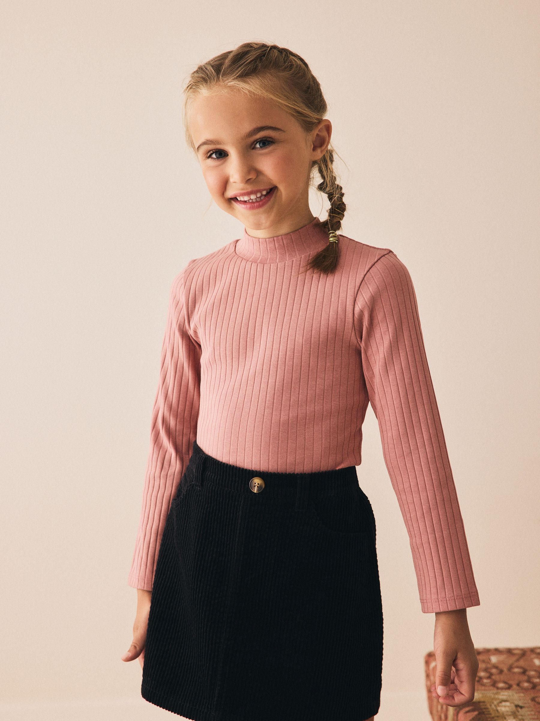 Multi Plain - High Neck Ribbed Tops 3 Pack (3-16yrs)