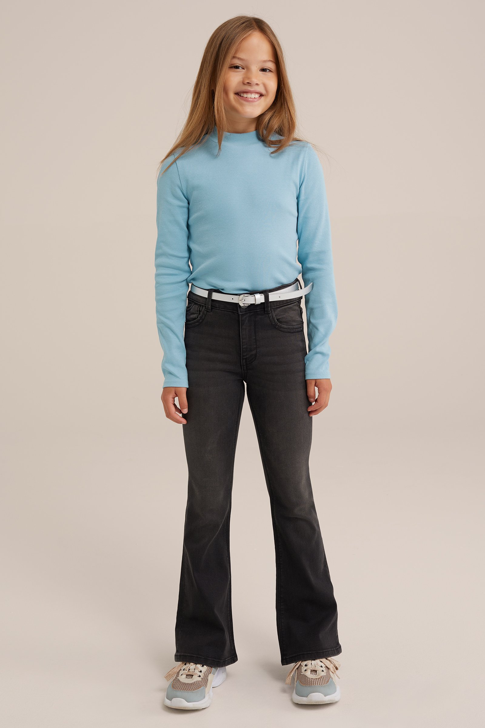 Meisjes geribd T-shirt WE Fashion IJsblauw