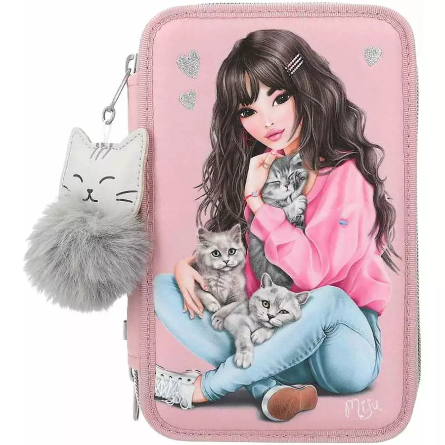 Depesche 3-Fach Federtasche Kätzchen inkl. Stifte TOPModel rosa