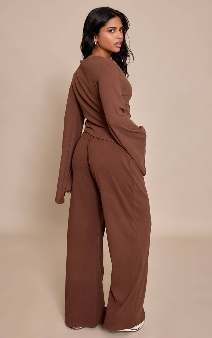 Chocolat Pantalon Large À Détails Plissés Petite Taille Co-ord