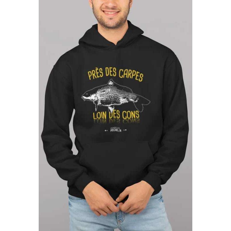 Sweat Homme Monsieur Pêcheur Près Des Carpes, Loins Des Cons - Jet Black