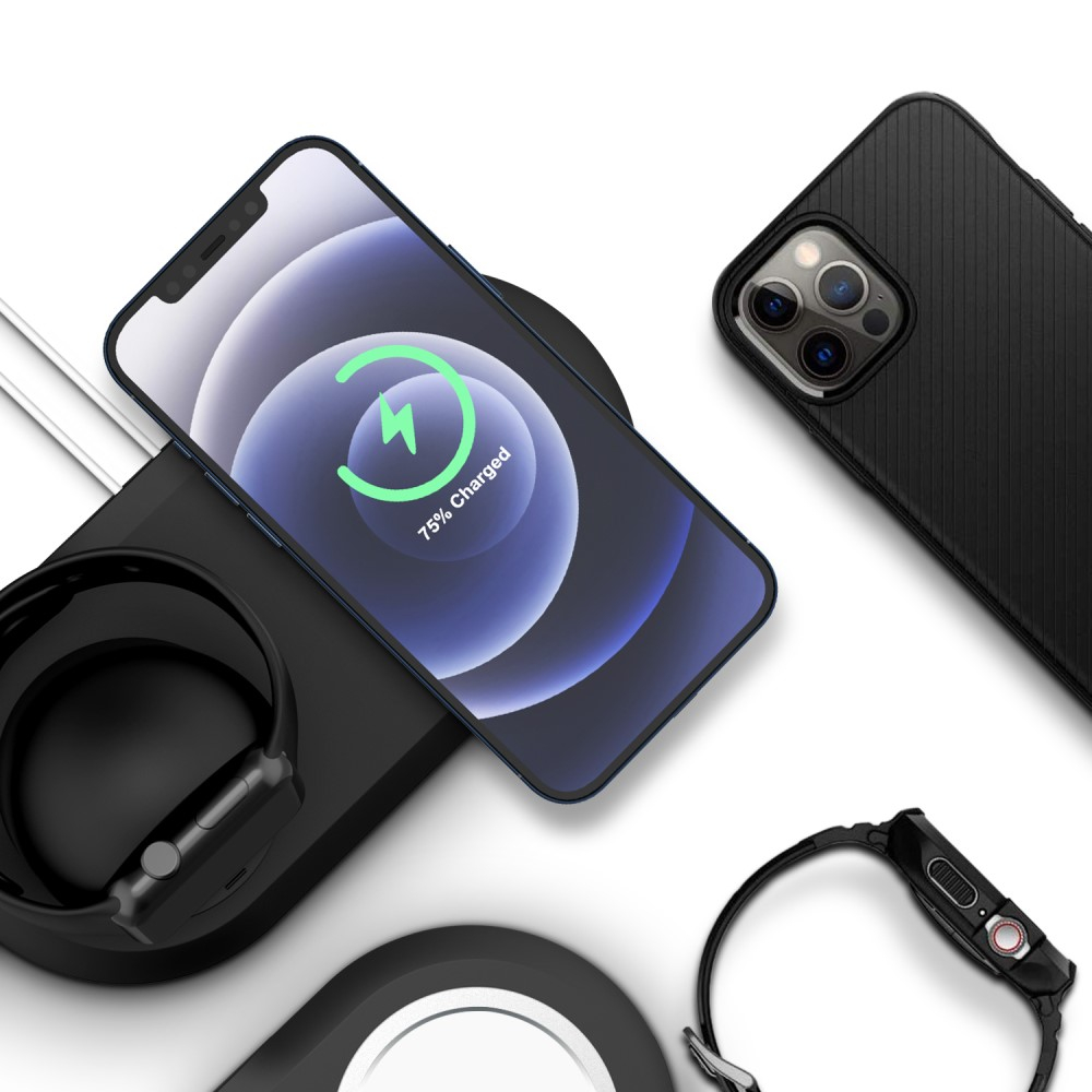 2in1 Silikon MagSafe Ladeständer Charger Base Kabel Halterung für Apple iPhone / Apple Watch - Schwarz