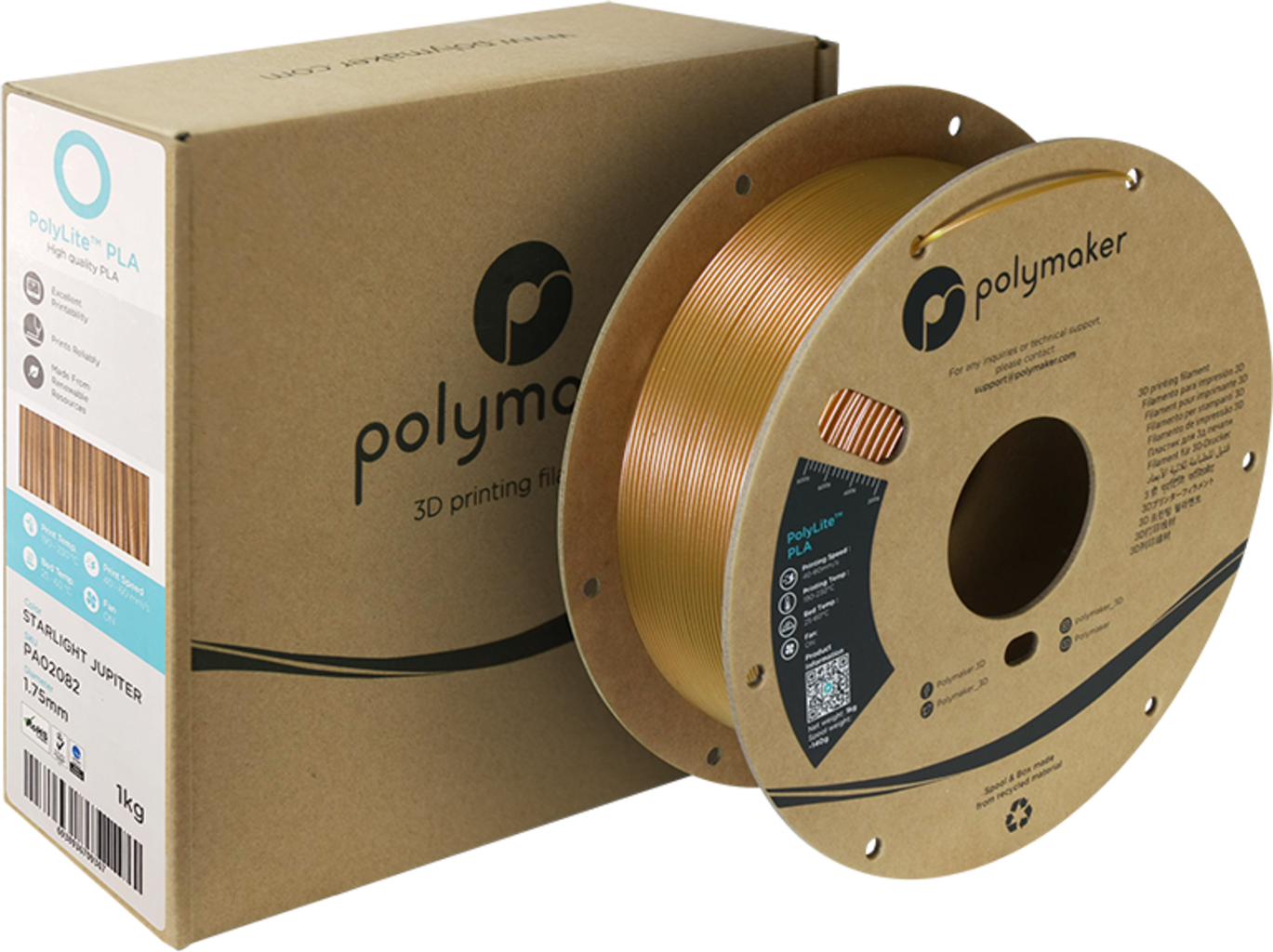Polymaker  PolyLite PLA Starlight Jupiter, 1,75 mm / 1000 g    PLA Filament mit wechselndem Farbeffekt