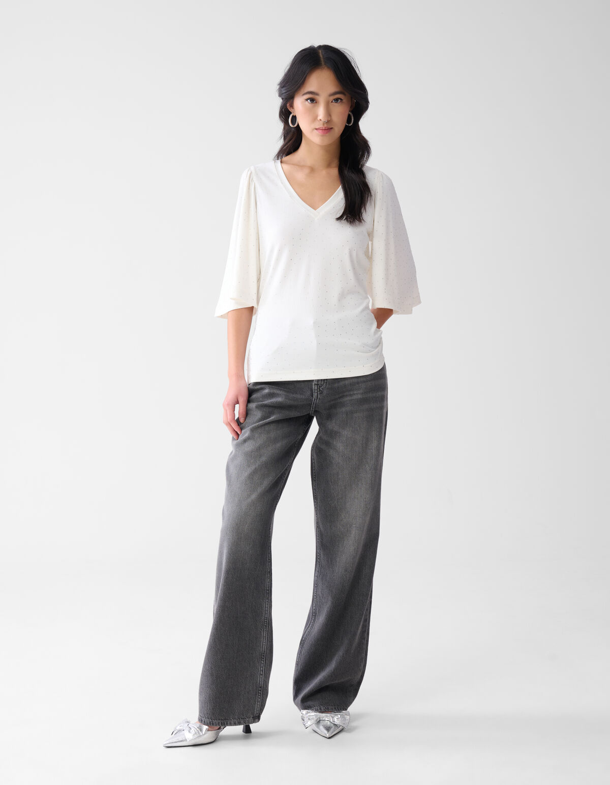 Strass Ruffle Top Gebroken Wit