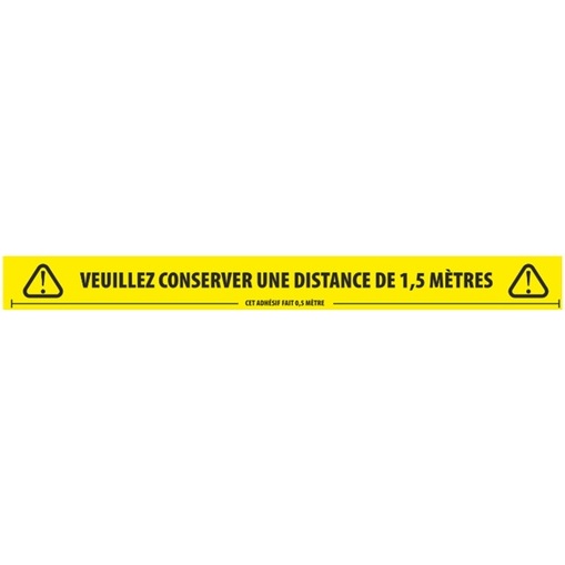 Adhésif de marquage au sol -Veuillez conserver une distance d'1,5m - jaune fluo