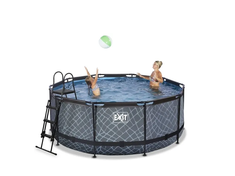 EXIT Stone pool ø360x122cm med filterpumpe - grå 10126 L