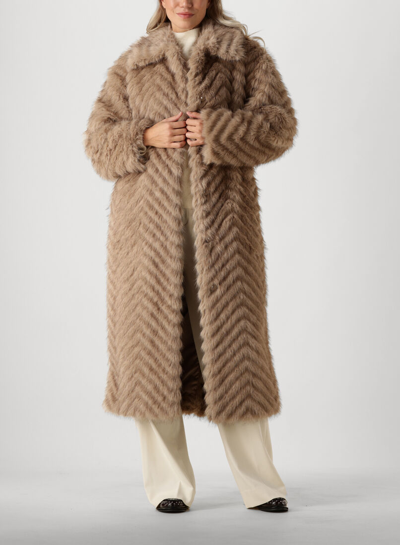 beige stand studio faux fur jas wynther coat