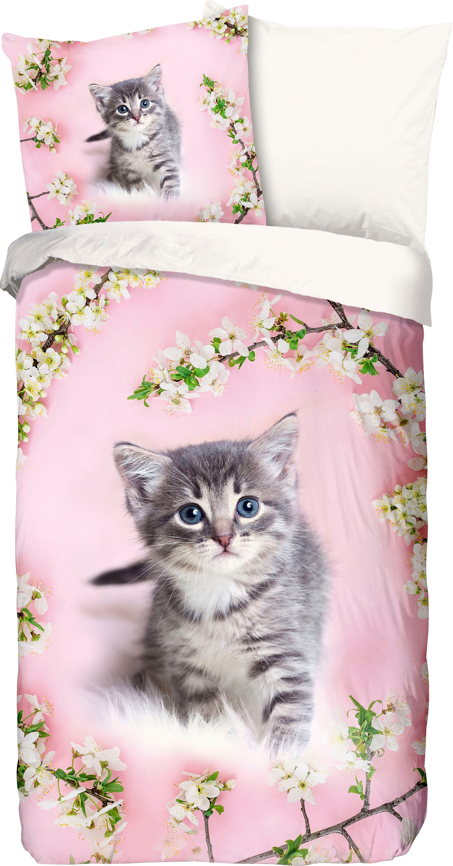 good morning Kinderbettwäsche »Pussycat« 2 Stk. tlg. Baumwolle, 135x200, Reissverschluss, Wende, Kind, Mädchen, Rosa, Katze