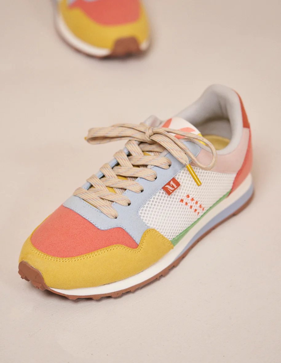 Baskets basses Gabrielle - Suède vegan et mesh jaune corail ciel