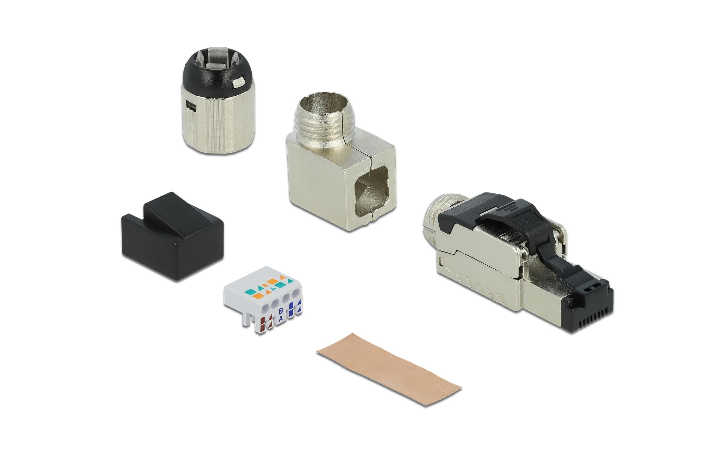 Stecker RJ45 Cat.6A Feldkonfektion, 1 Stück, werkzeugfreiDelock RJ45 Stecker feldkonfektionierbar Cat.6A Metall gewinkelt