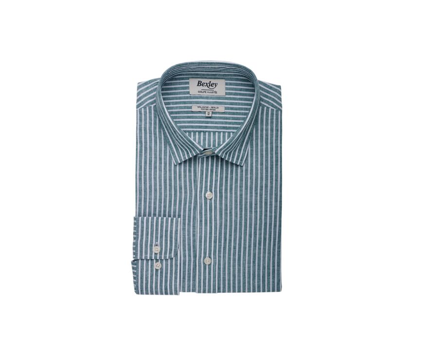 Chemise coton et lin Bleu Océan et liseré Blanc - EDIBERT