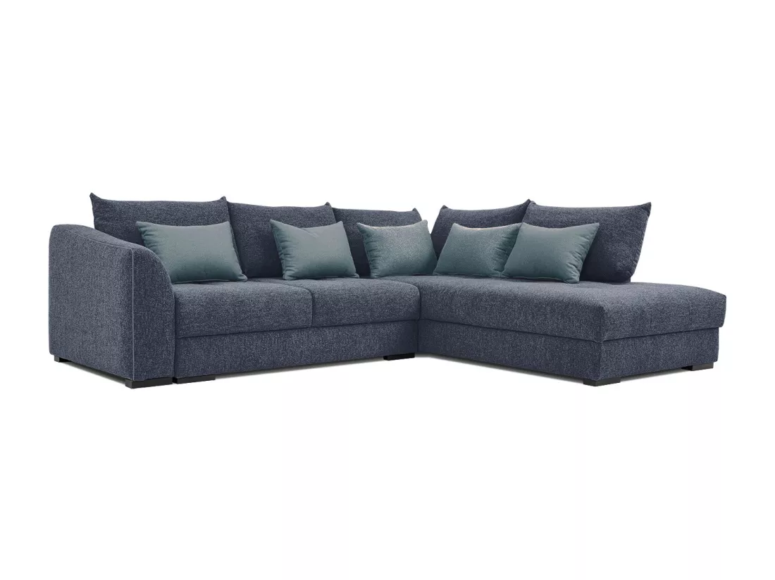 Canapé d'angle droit 5 places convertible tissu bleu - Elbe