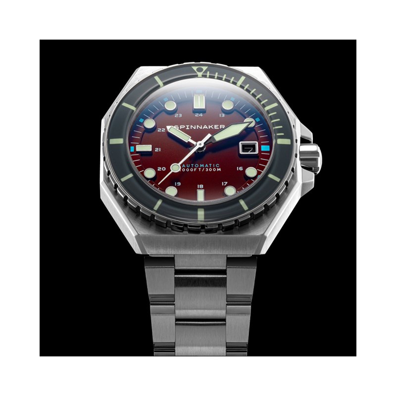 Montre homme automatique japonais Spinnaker - Bracelet acier inoxydable - 3 aiguilles avec date, lunette tournante