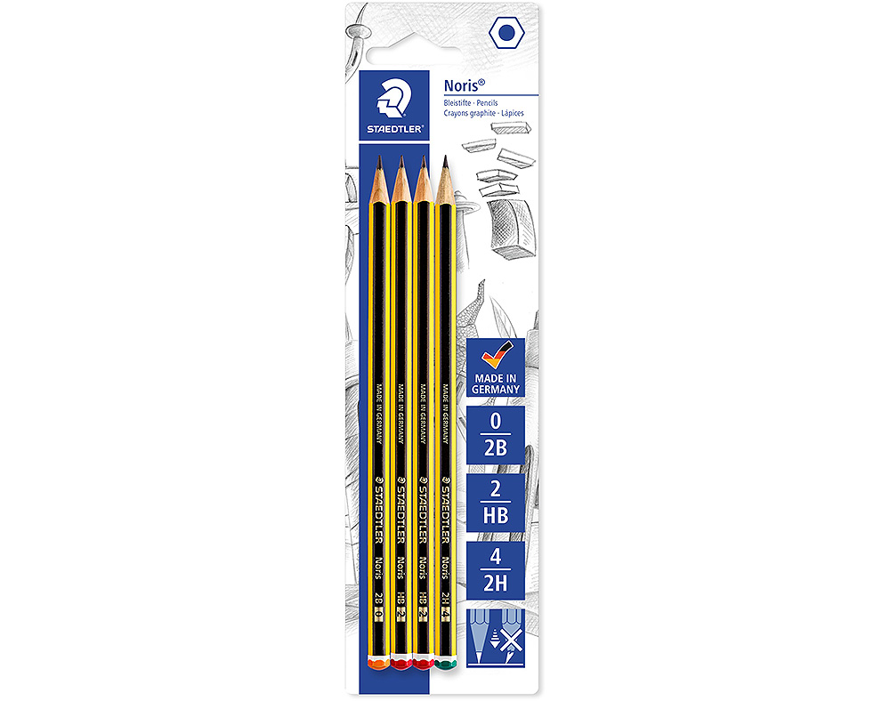 LÁPIS GRAFITE NORIS STAEDTLER 2B 2XHB 2H 4 UNIDADES
