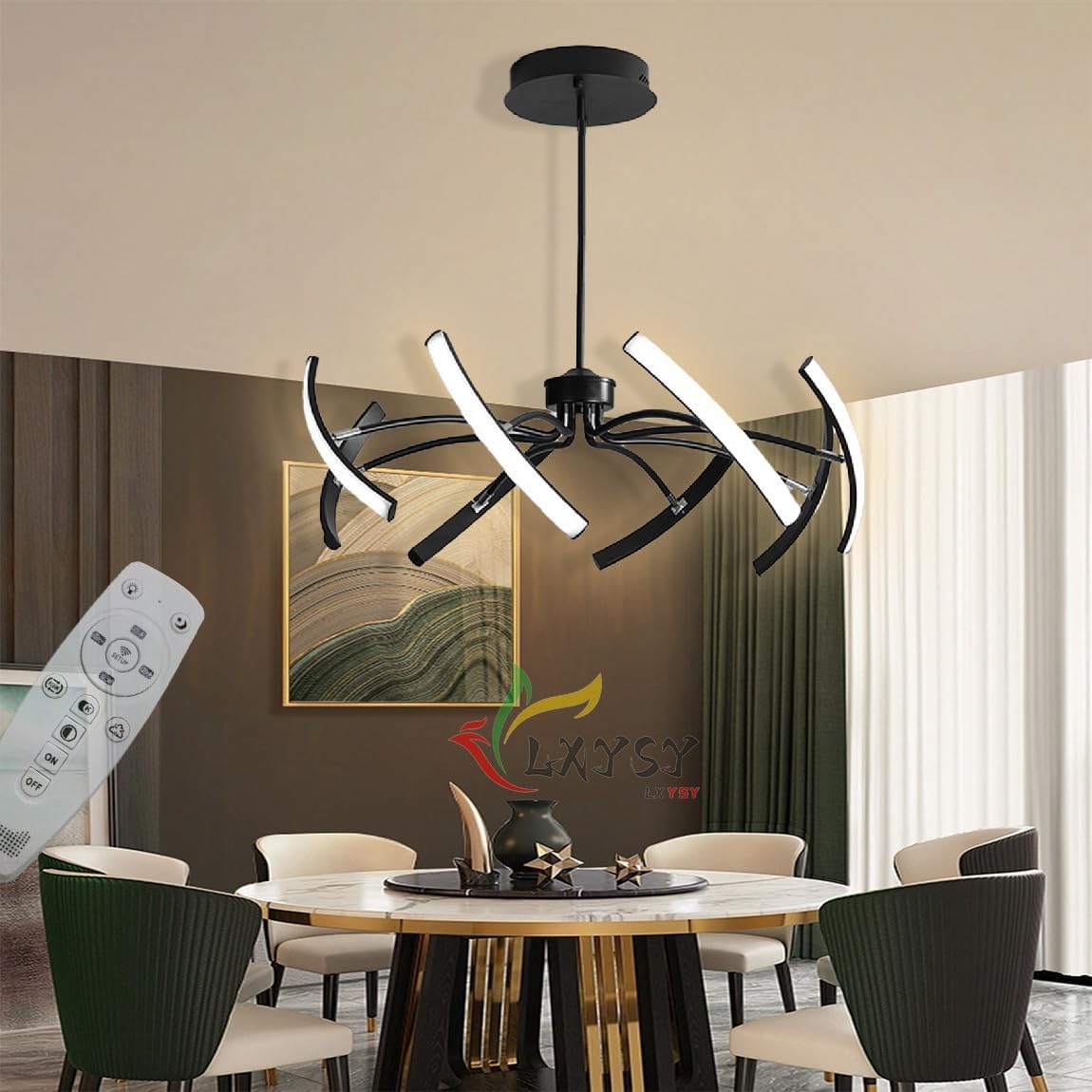 LED Kronleuchter Schwarz, Pendelleuchte Esstisch mit Fernbedienung, Dimmbare Esstisch lampen Hängend DIY Modellieren, Zur Innenbeleuchtung in Wohnräumen, Restaurants, Hotels etc