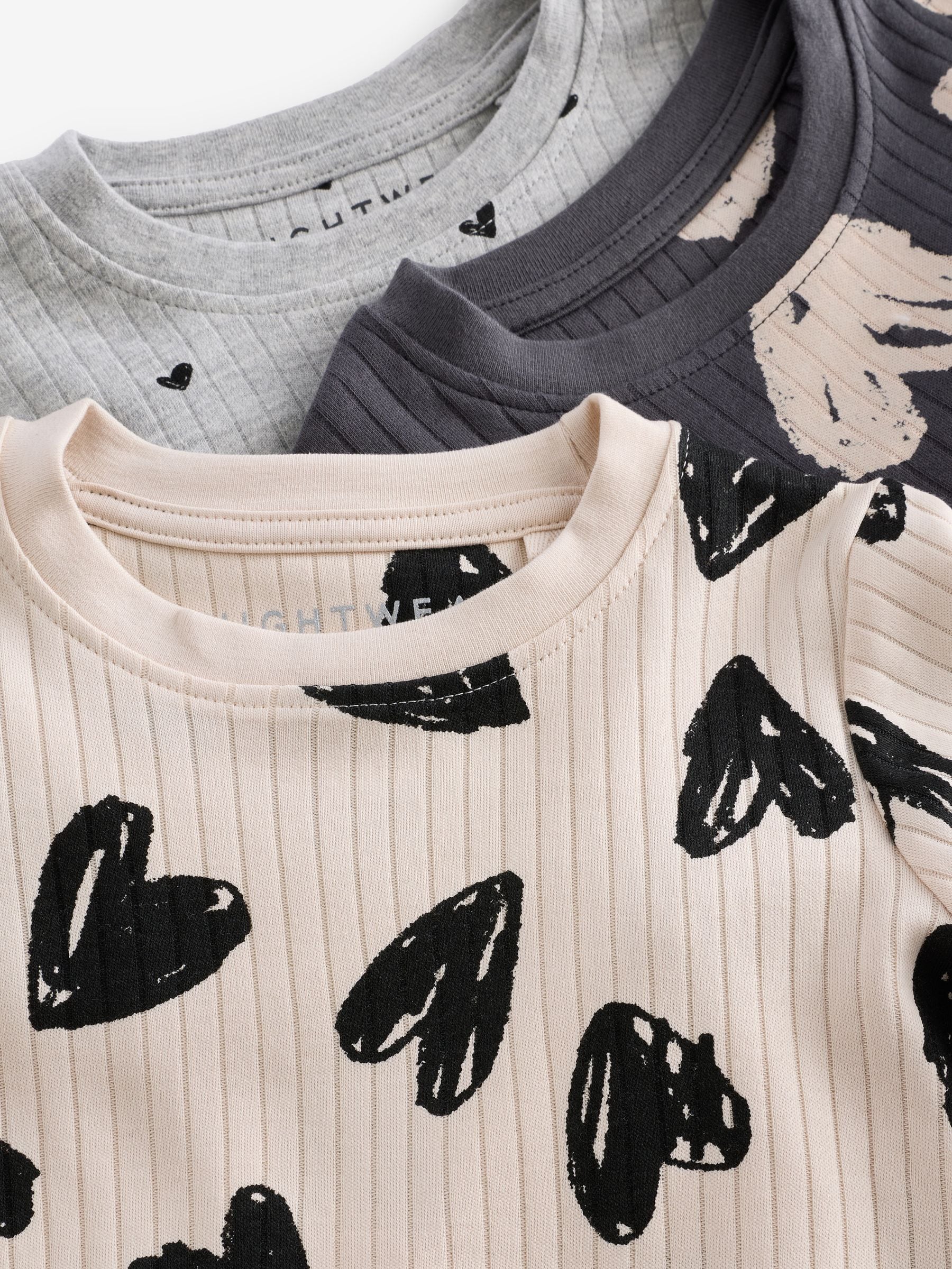 Antracietgrijs/grijs/crème hartmotief - Verpakking van 3 knusse pyjama's (9 mnd-16 jr)