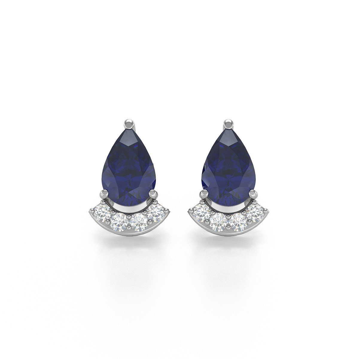 Boucles d'oreilles ADEN Or 585 Blanc Saphir forme Poire et Diamants 1.4grs