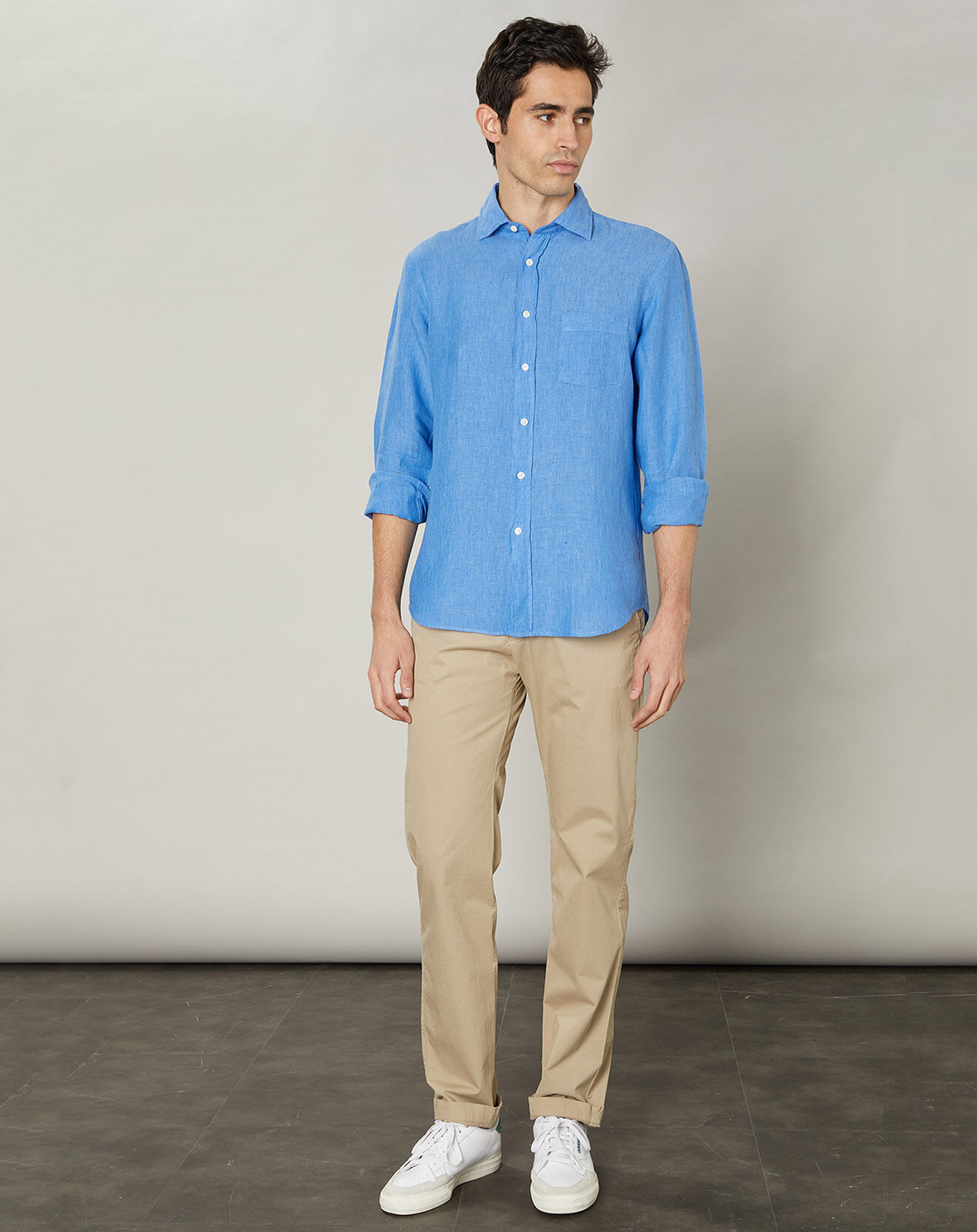 Hartford Chemise regular 100% Lin Paul azur