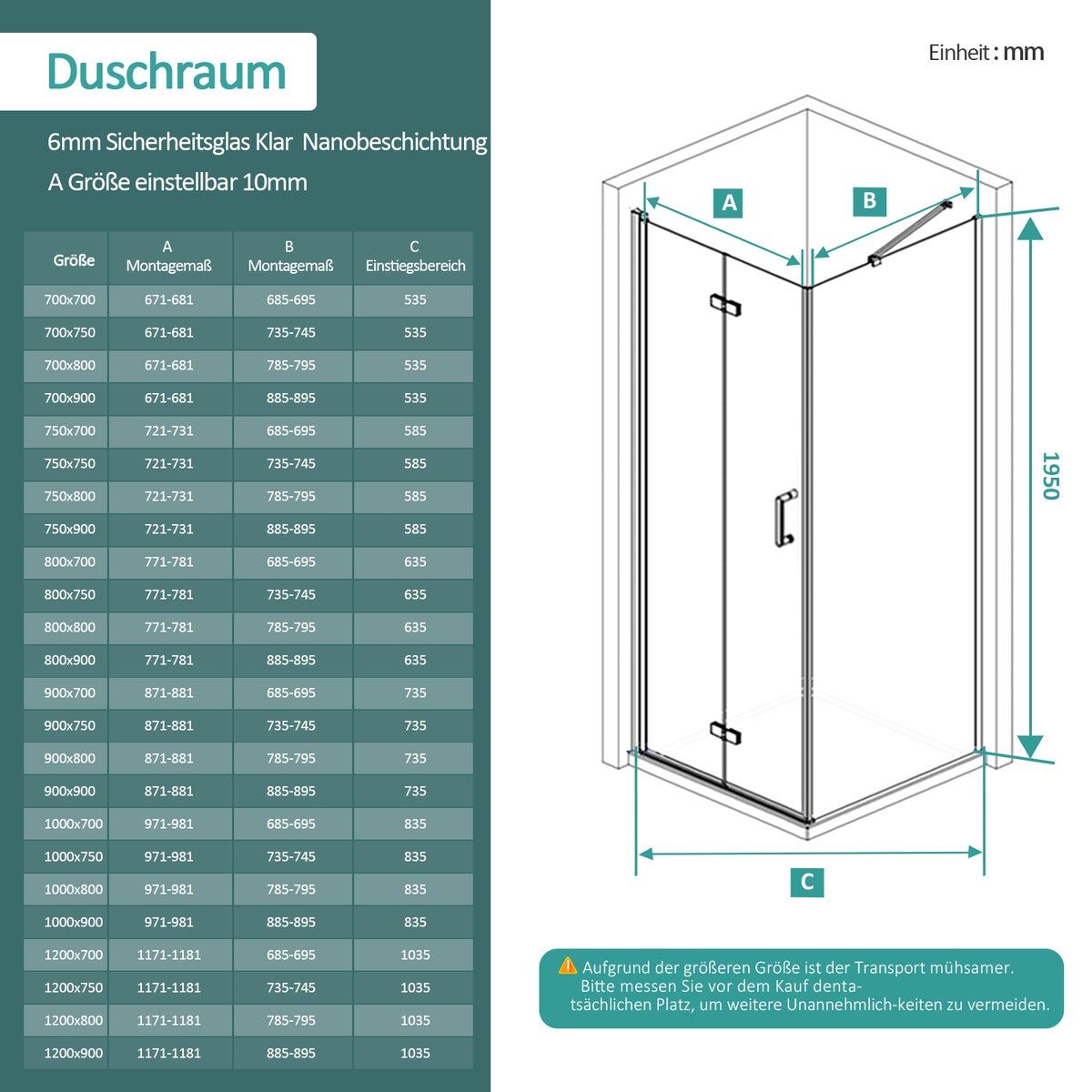 EMKE Douchecabine 90x90cm Douchescherm 6mm ESG Helder Veiligheidsglas Vouwdeur Douchedeur met Zijpaneel Hoogte: 195cm
