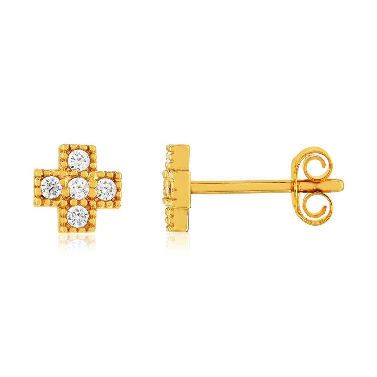 Boucles d'oreilles plaqué or zirconias, motif croix