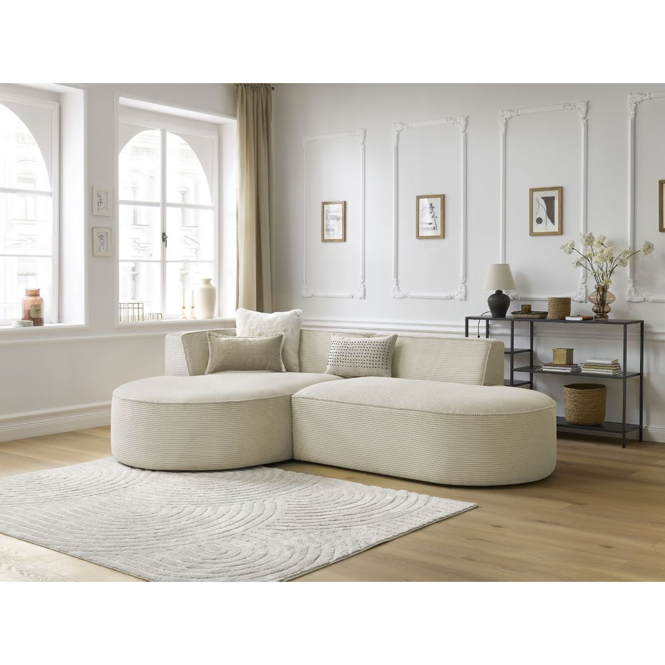 Bobochic Canapé d'angle gauche fixe 4 places Rousseau texturé beige - 250x160x72 cm