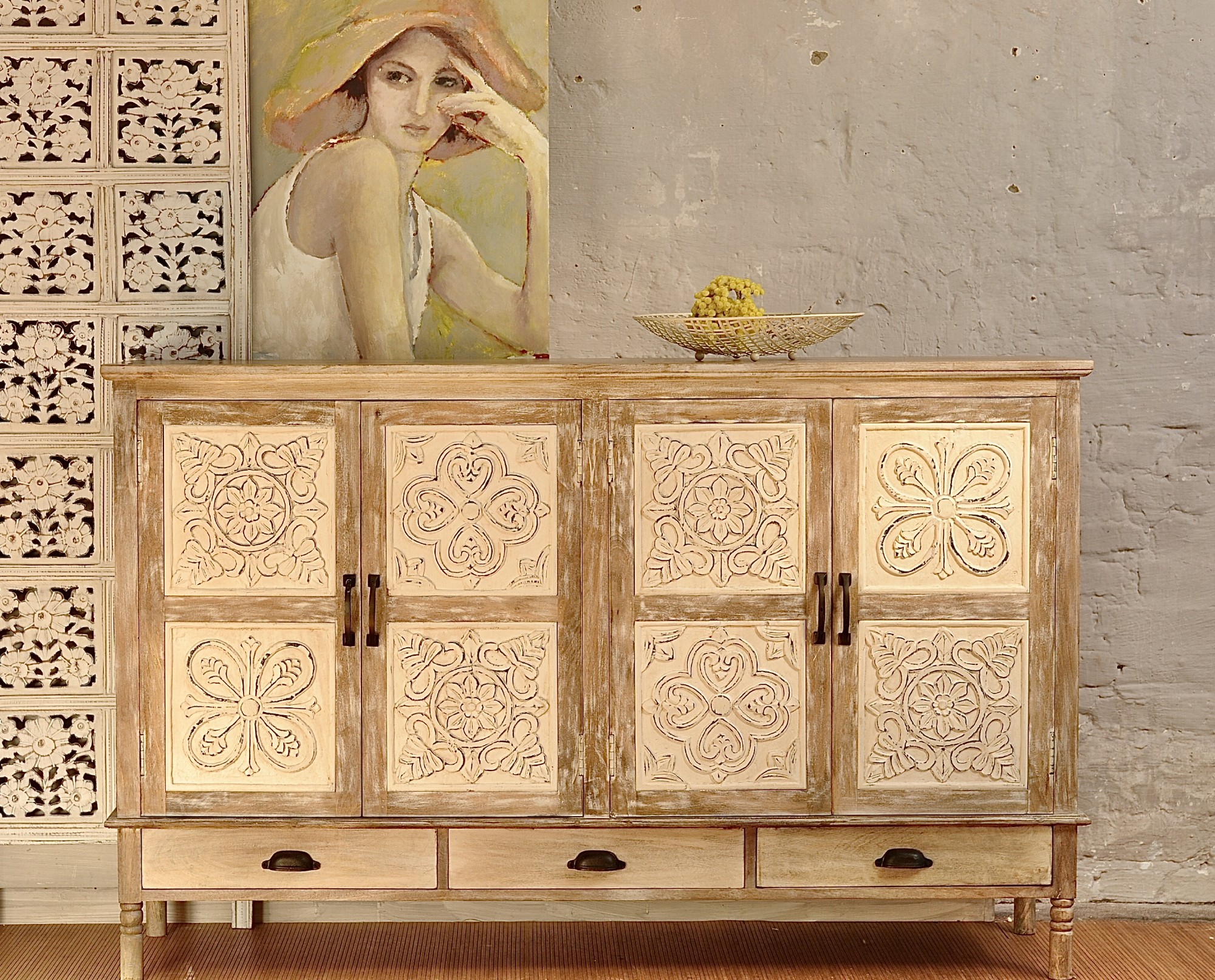 Sideboard 'Ladiche', natur, weiß, B 160 cm, H 102 cm, T 40 cm von fischer's lagerhaus