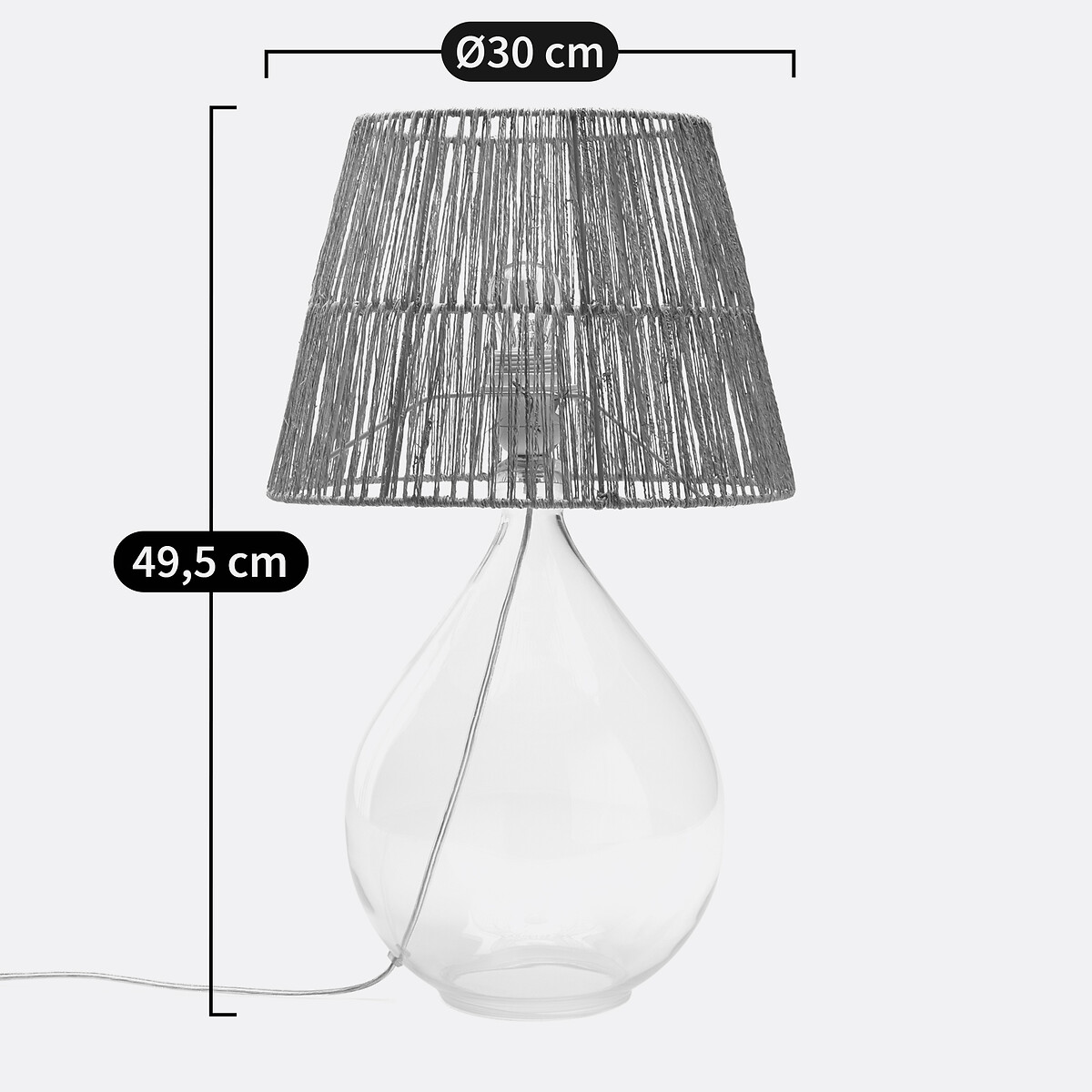 LA REDOUTE INTERIEURS<br>Candeeiro de mesa em vidro e cânhamo, Yaku