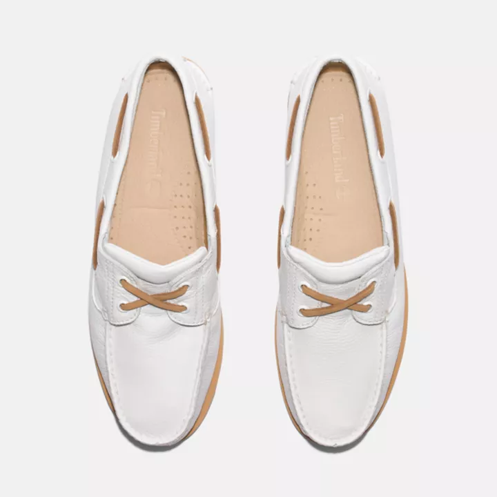 Chaussures bateau classique en cuir pour homme en blanc