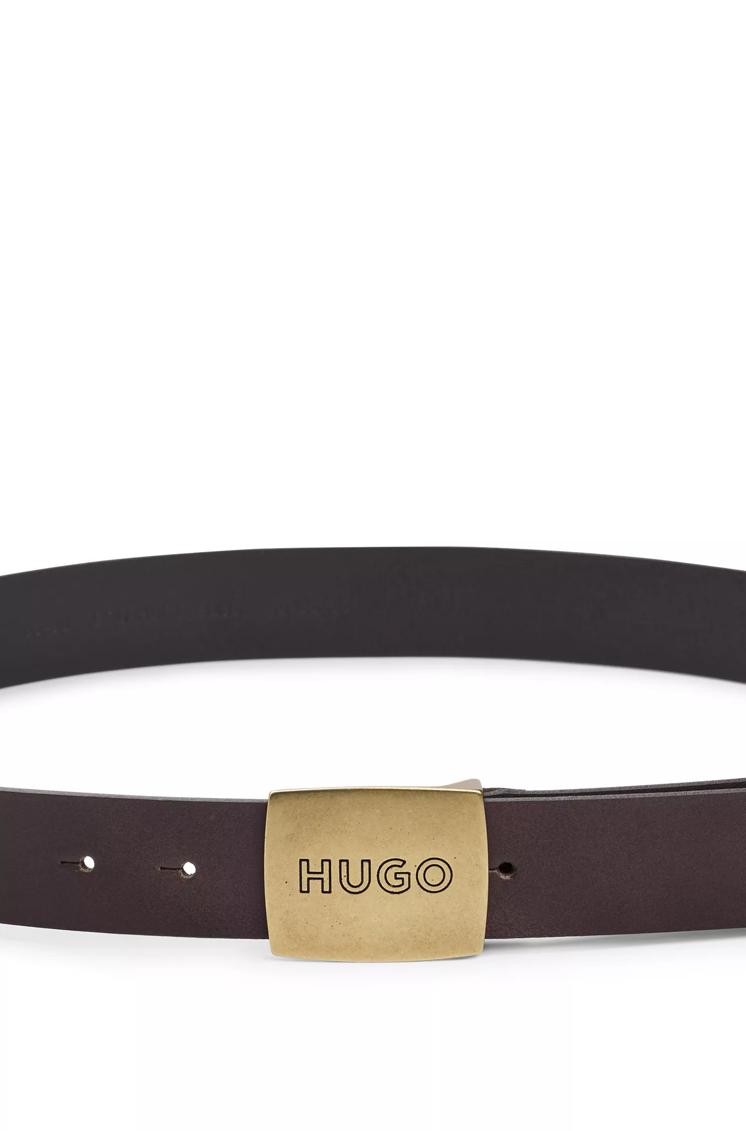 Cinto HUGO em couro vermelho com fivela com placa de logotipo.