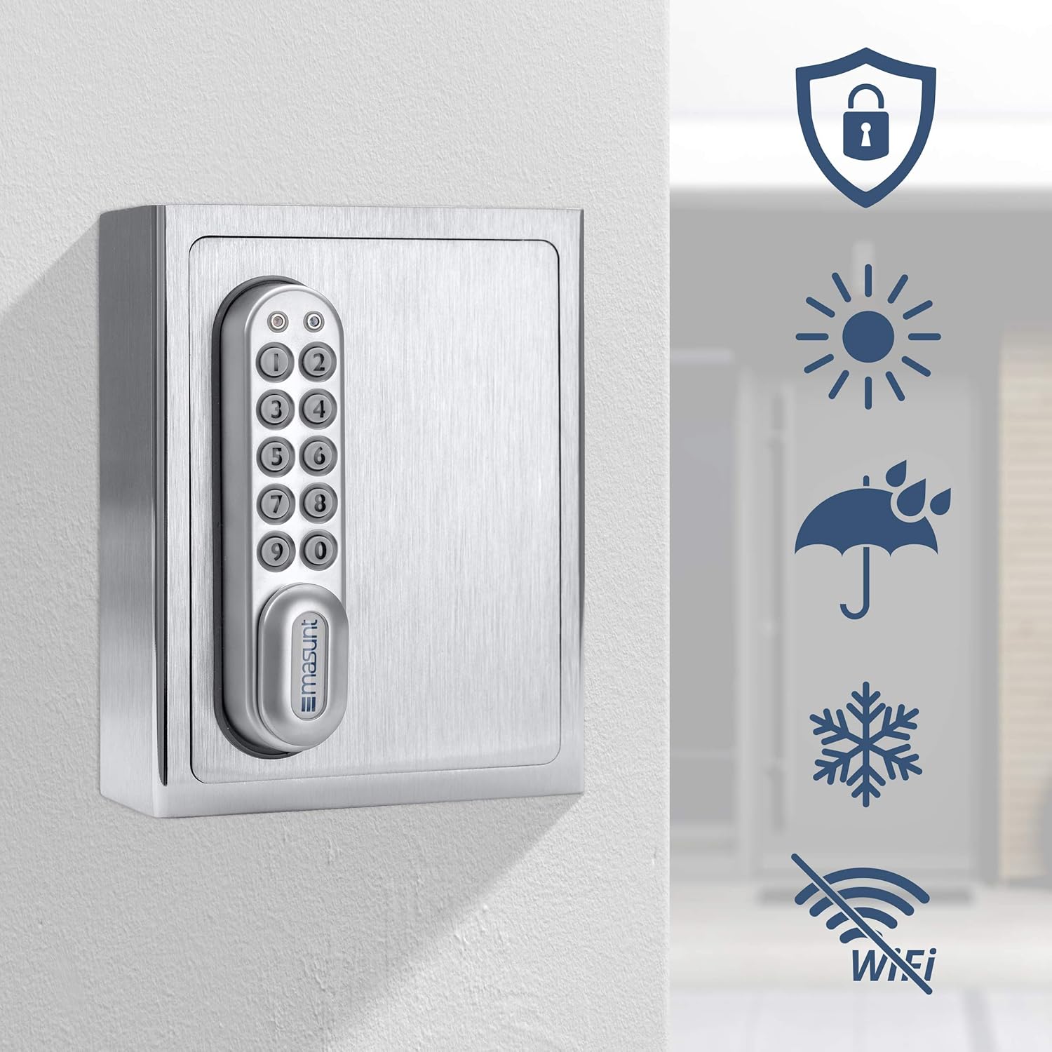 masunt Schlüsselsafe 1120 E Code | innovative Online-Codevergabe aus der Ferne | elektronischer Schlüsseltresor aus massivem V2A Edelstahl | Aufbruch-sicher | wetterfest | Silber