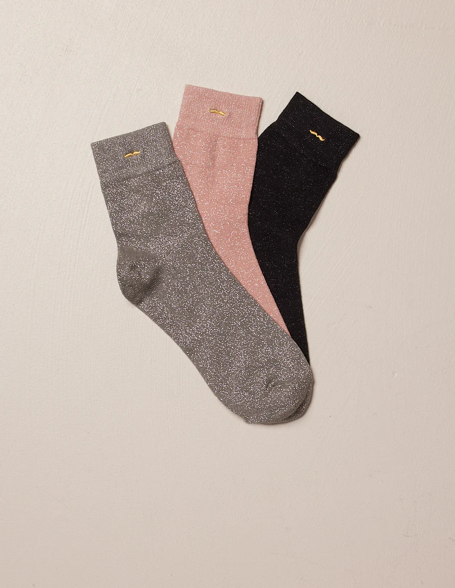 Pack de 3 Chaussettes - Paillettes Argent Rose et Noir