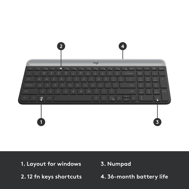 Logitech MK470 Slim Combo mus og tastatur (graphite)