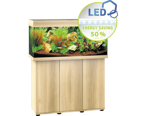 JUWEL Rio 180 SBX aquariumcombinatie met ledverlichting, verwarming, filter en lichthouten kast inclusief starterset met omgekeerde osmose-installatie, Easy Life verzorgingsset, tropische voeding, grind, Deponit Mix, digitale thermometer, grindzuiger