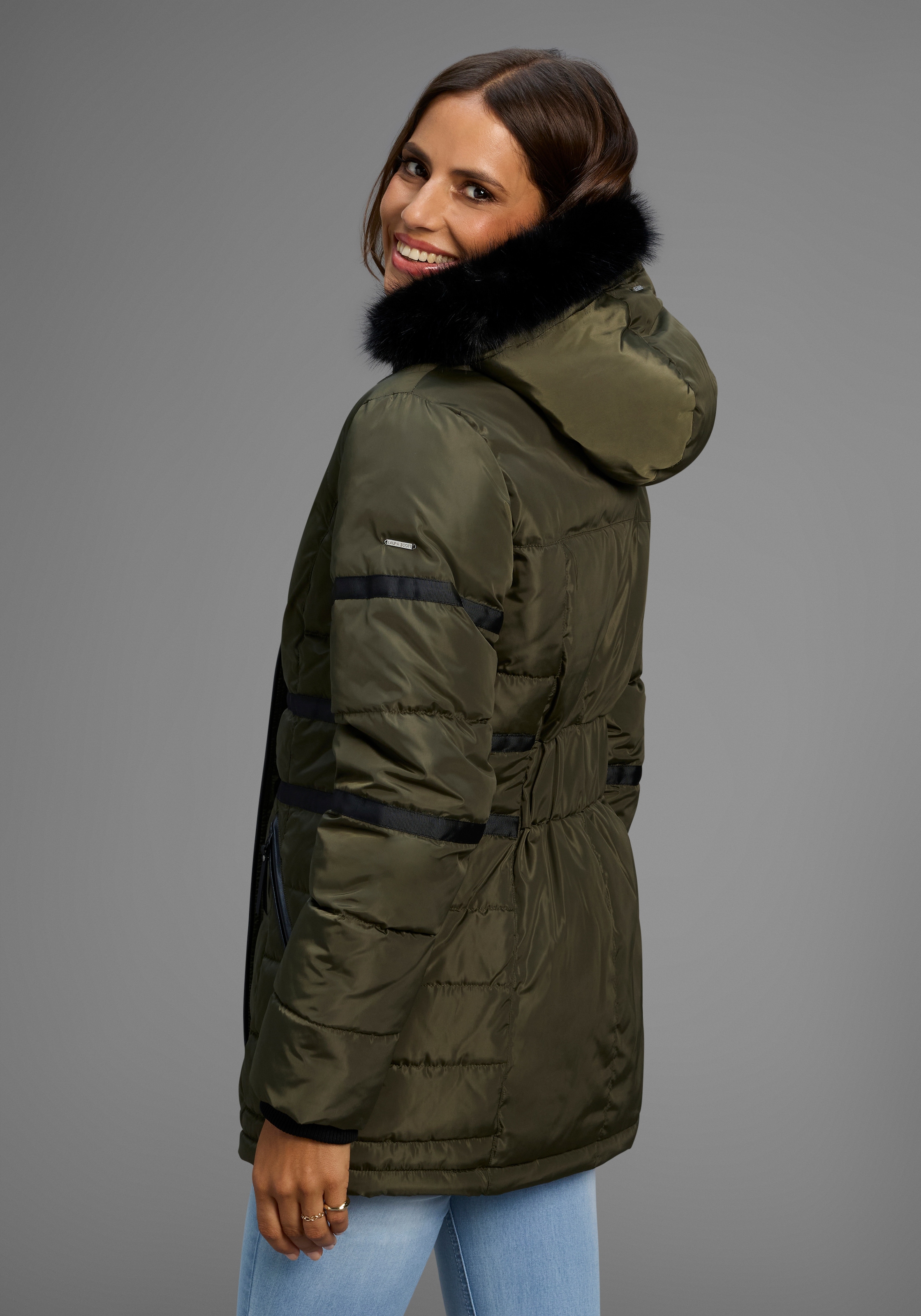 Laura Scott Winterjacke mit Kapuze mit abnehmbarer Kapuze und Fellimitat