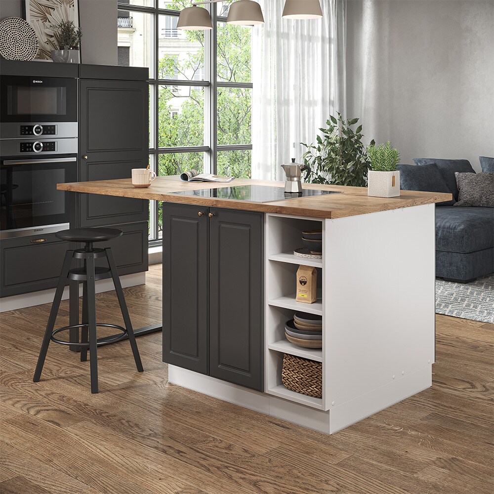 Vicco Kücheninsel Küchenblock Einbauküche Fame-Line Landhaus Weiß 90 cm Küchen Schränke Regalunterschrank Küchenunterschrank Regalinselunterschrank Softclose-Scharnier Küchenmöbel