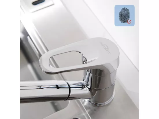 AuraLum Max Robinet Cuisine avec Douchette Extractible 2 Jets Mitigeur Evier en Inox Chromé Pivotant 360° Robinetterie Eau Froide/Chaude,EU Modèle