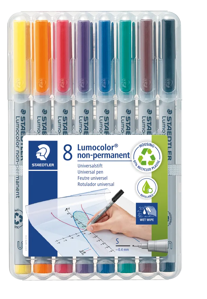 STAEDTLER Universalpen Lumocolor® non-permanent 0.4 mm - med 8 stk. assorterede farver