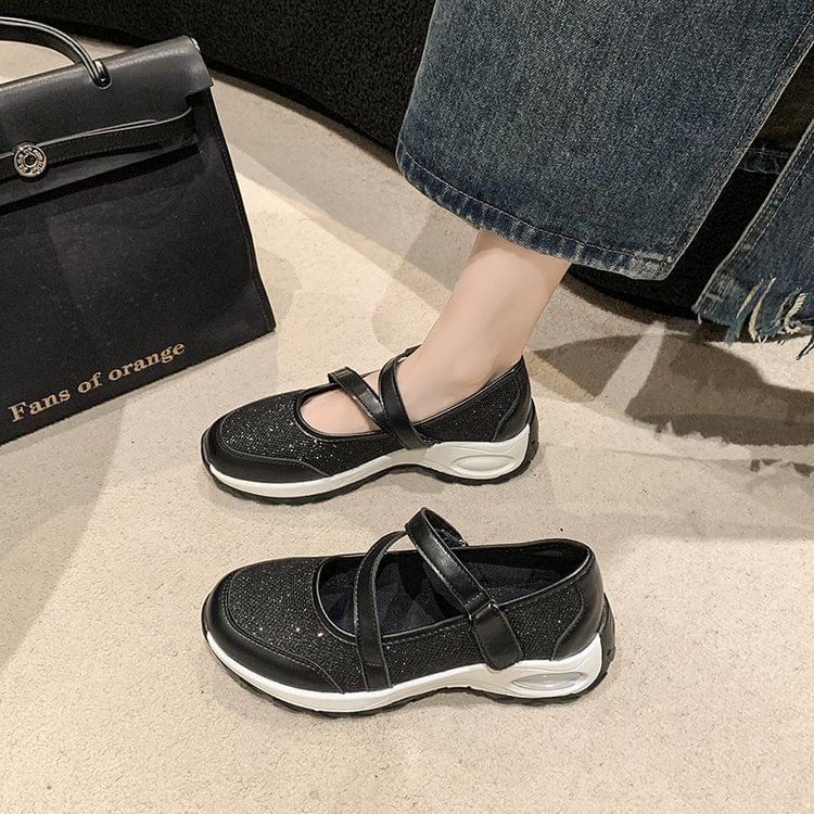 Anran - Platform Glitter Mary Jane Sneakers