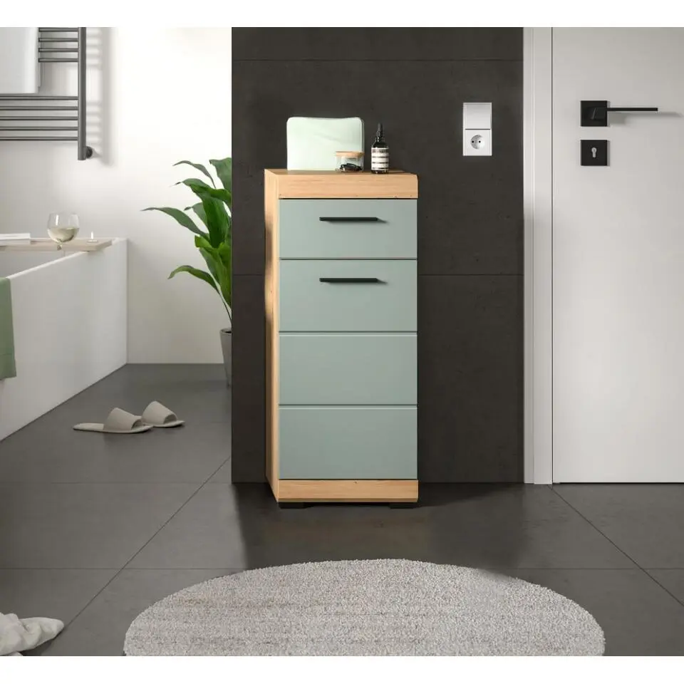 Hioshop Scout badkamerkast 1 deur- 1 lade salvie decor- eiken decor