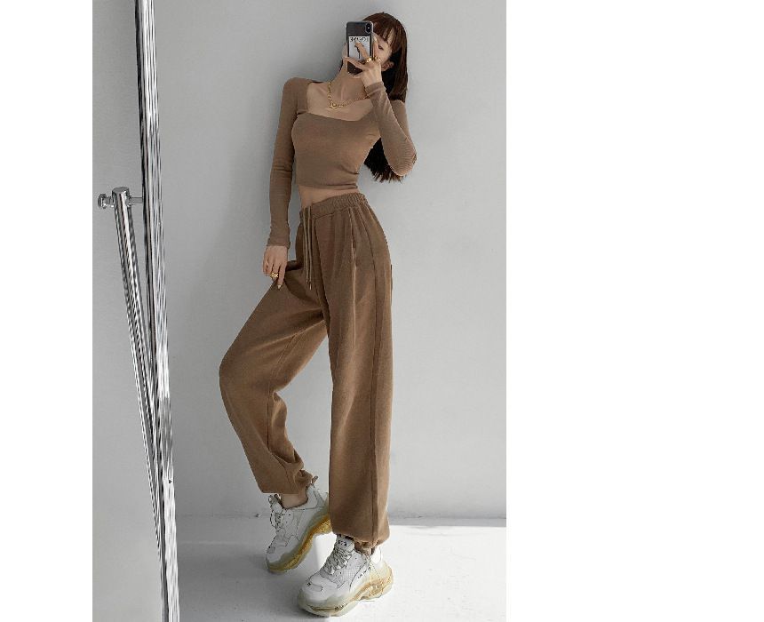 KONGER - Hoge taille effen joggingbroek