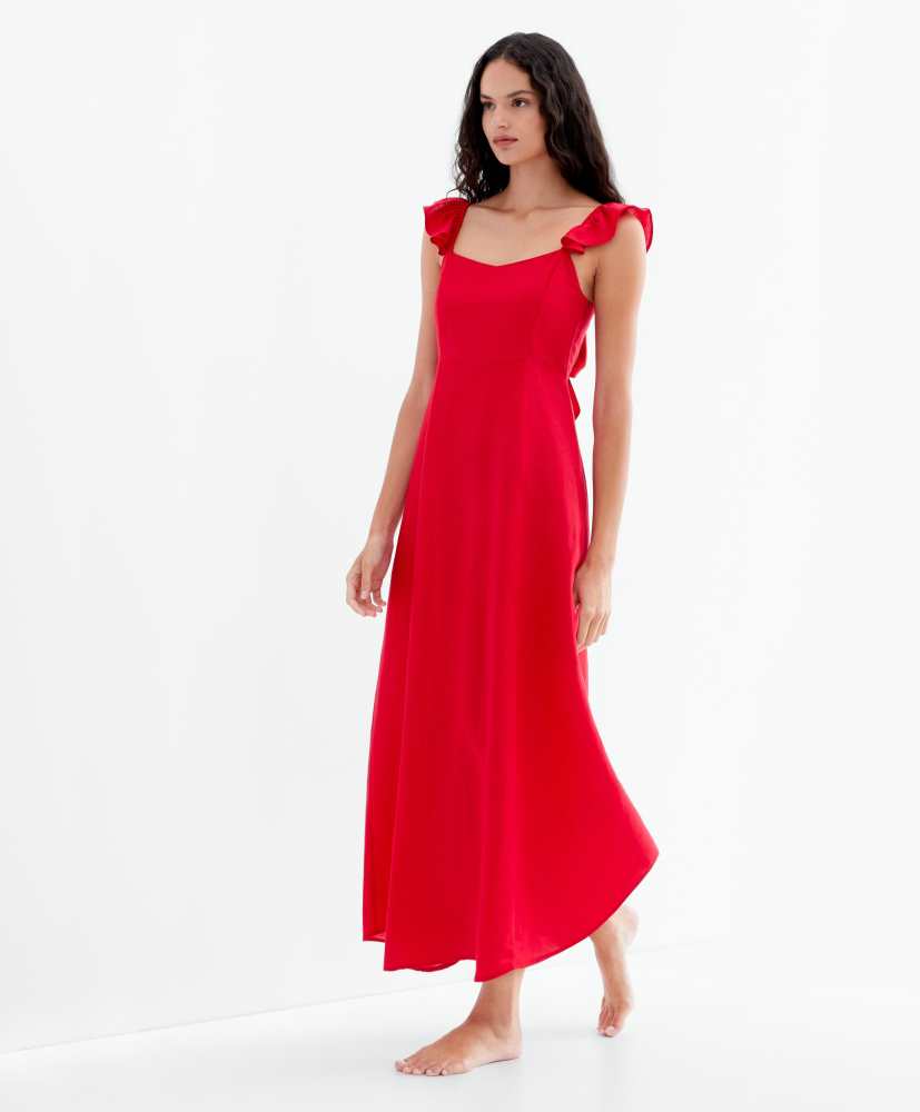 Vestido longo de linho com alças