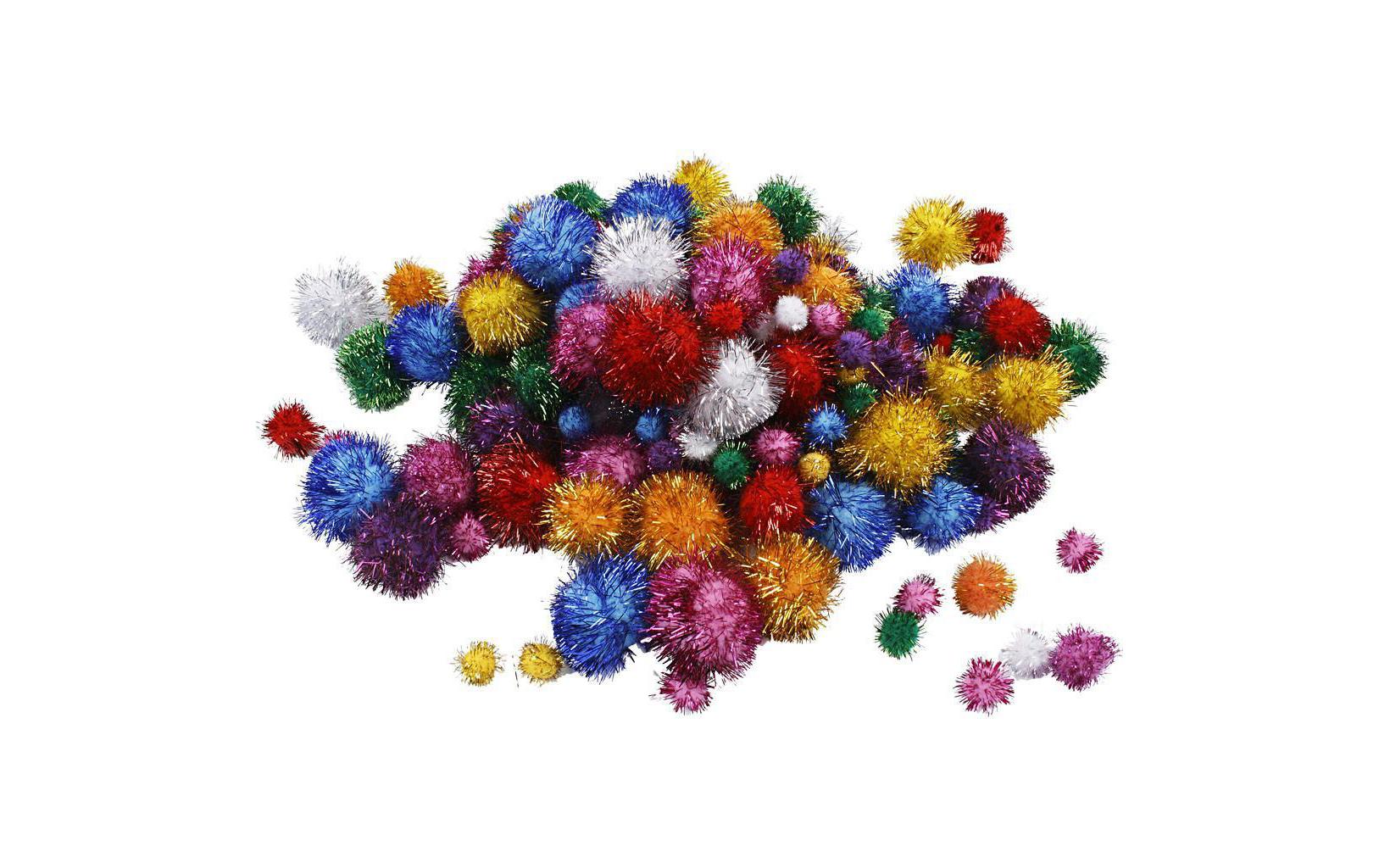 Pompon 5-40 mm Glitzer, ca 75 Stück, farbig assortiertPompons farbig assortiert