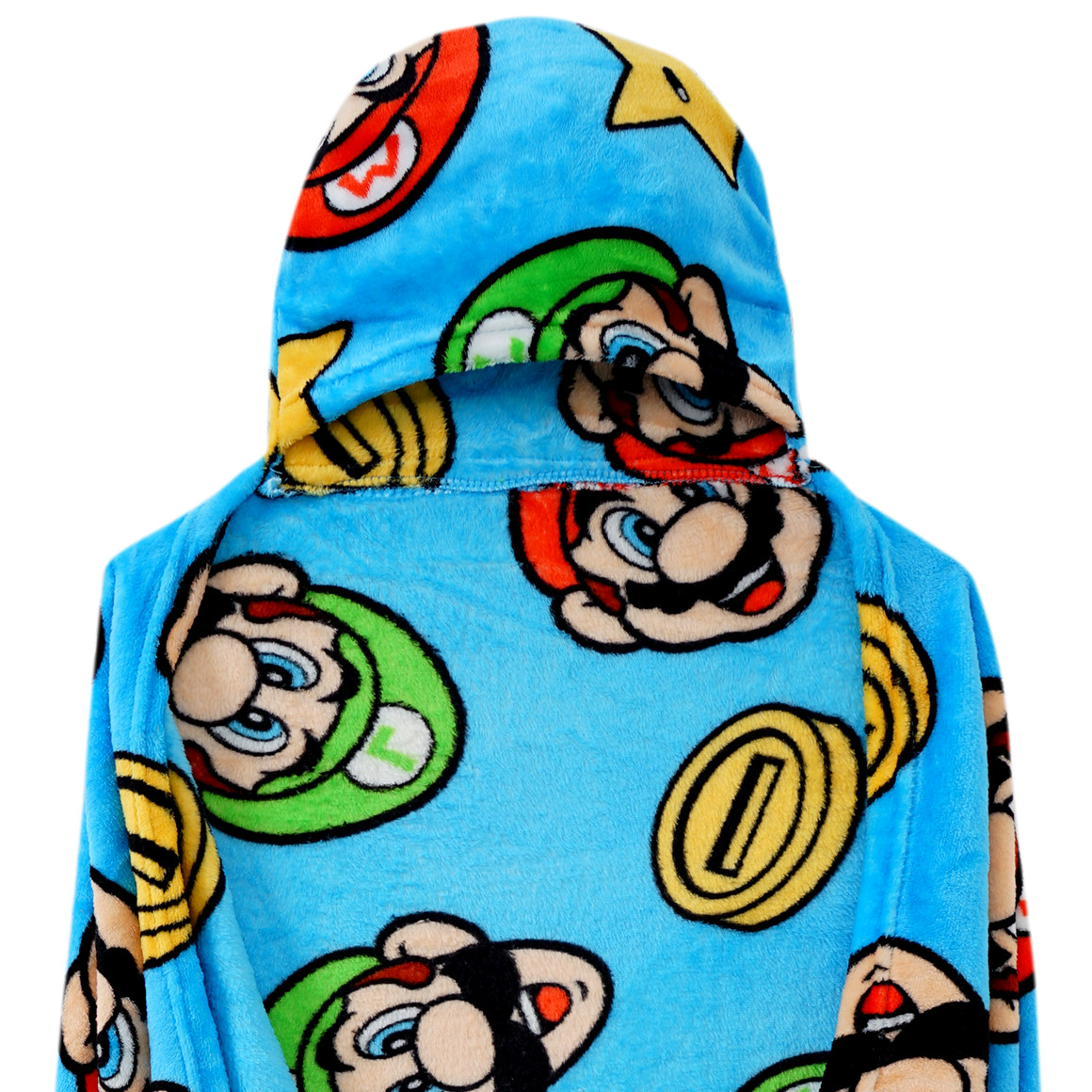 Topolino Super Mario Kapuzendecke aus Plüsch hellblau / gelb / rot