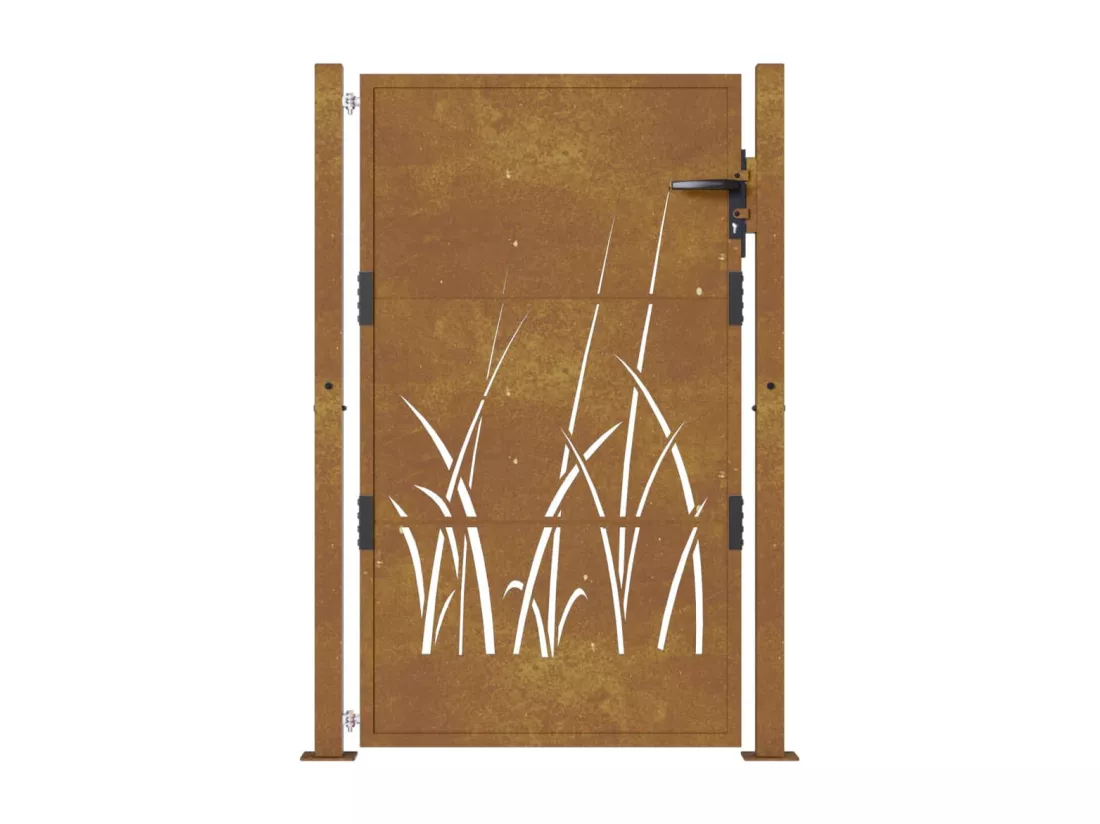 Portail de jardin 105x155 cm acier corten conception d'herbe