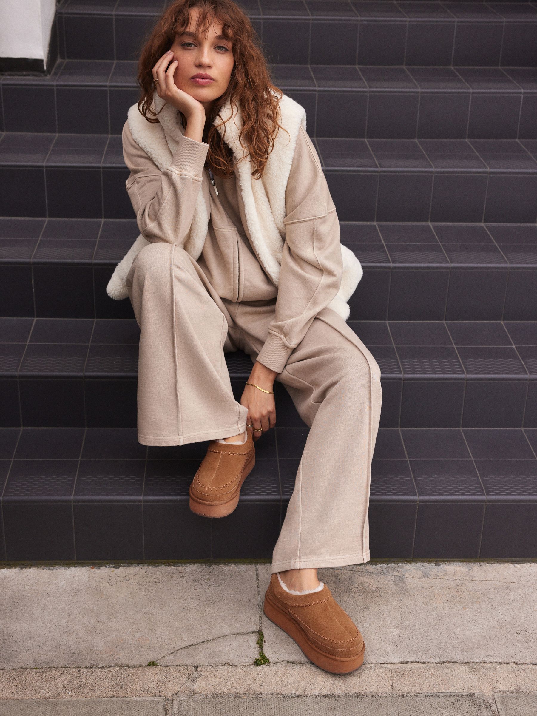 Kastanjebruin - Leather Cosy Borg Lined Slip-On Shoes