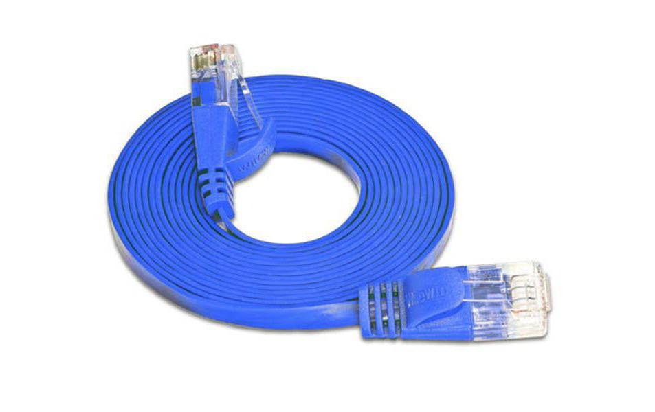 Slimpatchkabel RJ-45 - RJ-45, Cat 6, UTP, 0.1 m, BlauUnscreened/Unshielded Twisted-Pair-Kabel (UTP) mit Klinkenschutz