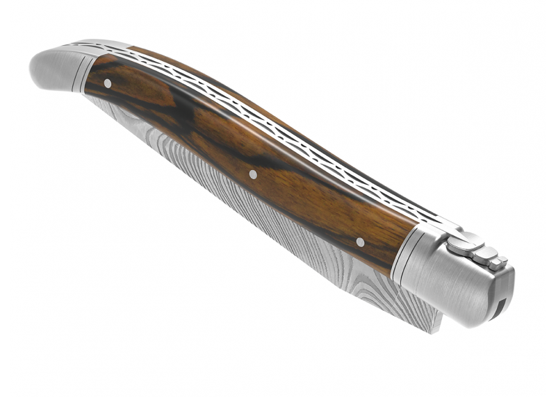 Couteau Laguiole collection damas avec un manche en bois d'ébène royal et 2 mitres en acier inoxydable