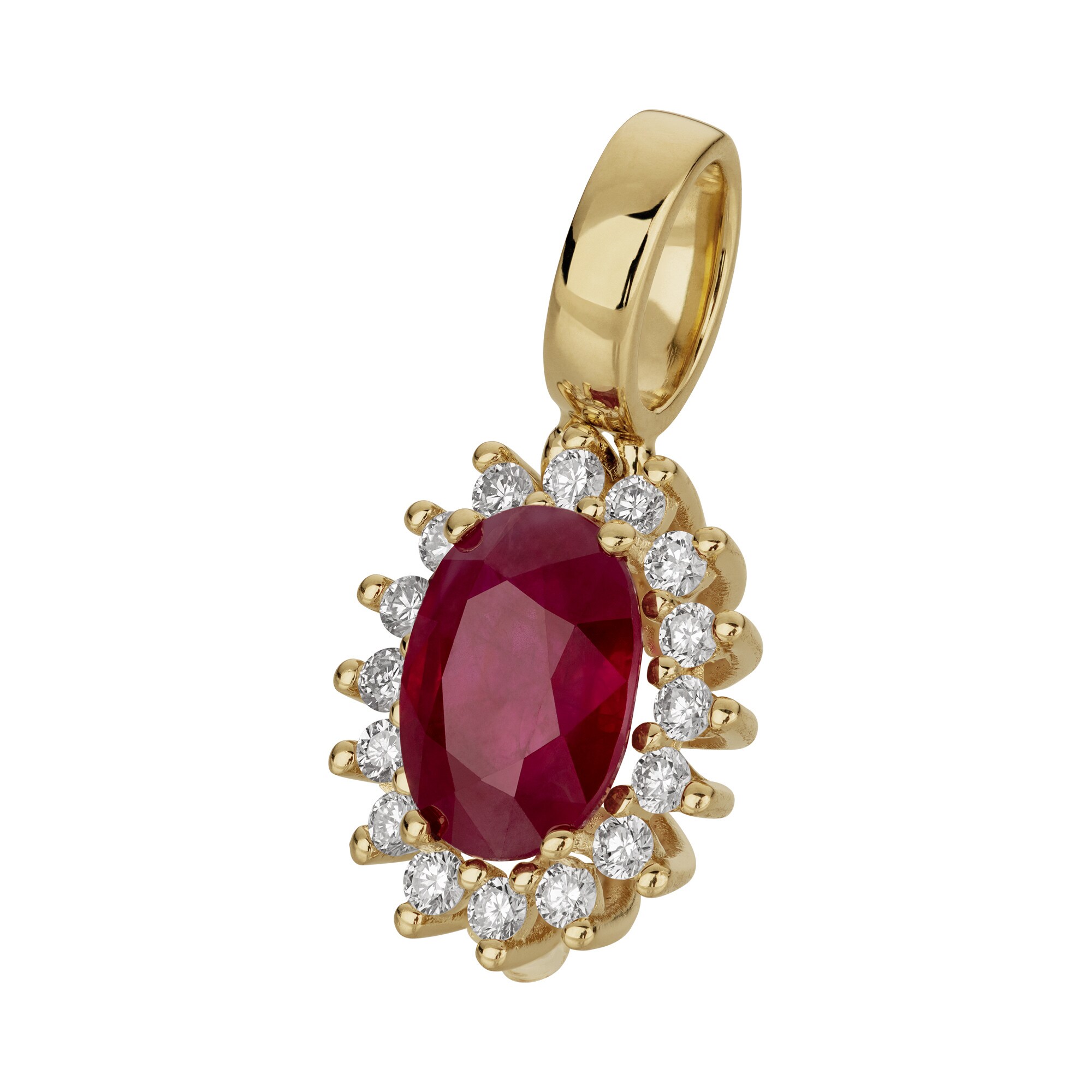 Orolino Anhänger 585 Gold mit 16x Brillant zus. 0,16ct. + 12mm Rubin 1ct.