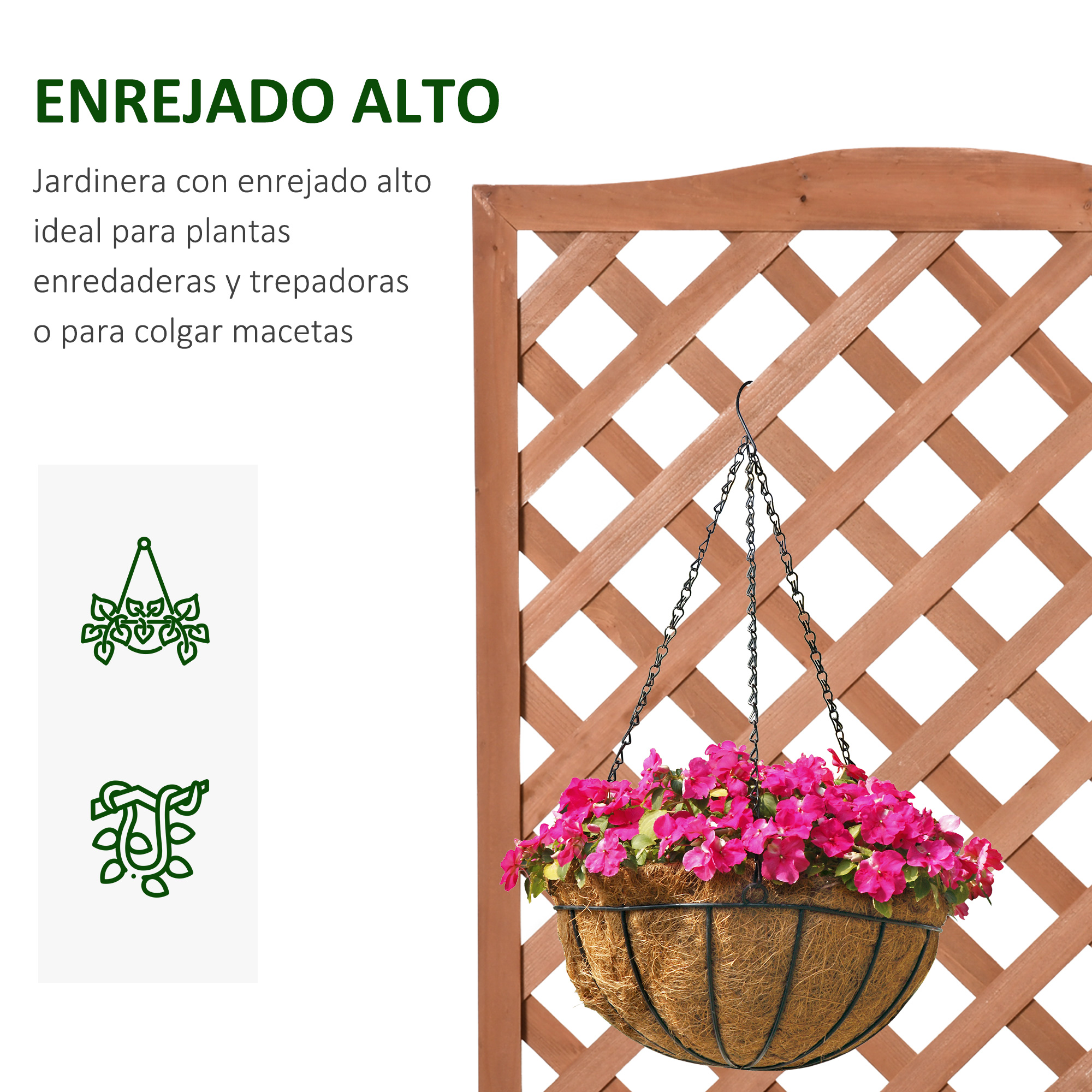 Jardineira de madeira maciça Outsunny com treliça para jardim.
